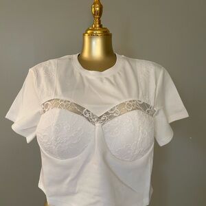 White Lace Detail T-Shirt